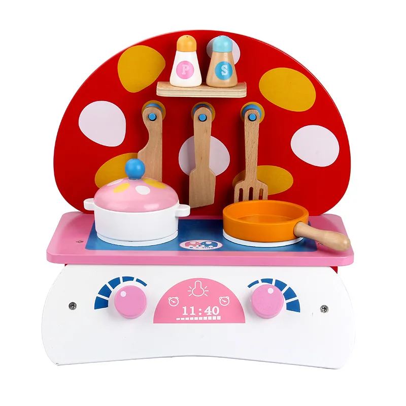 

Simulation kitchen set mushroom small kitchen wooden children's kitchen toys Imitate chef light Kitchen Sets COOK FUN game