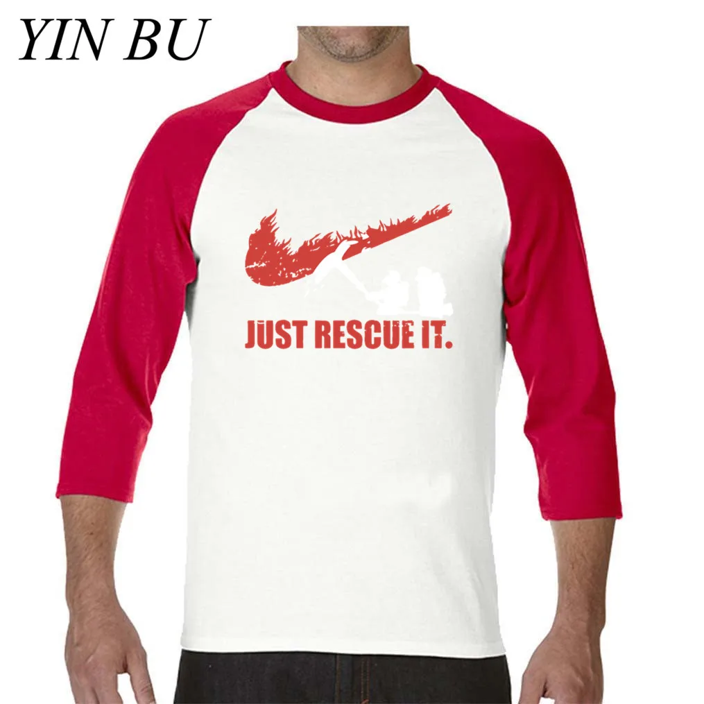 Just Rescue It Fire Fight Rescue The Fire fighter, мужские футболки с длинным рукавом в стиле хип-хоп, мужская белая футболка с вырезом лодочкой - Цвет: Бирюзовый
