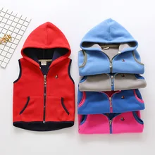 Осенне-зимняя детская одежда в Корейском стиле; детский флисовый жилет с капюшоном на молнии с вышивкой без рукавов; Cardi