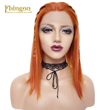 Ebingoo Оранжевый Синтетический парик на кружеве короткий прямой Боб парики со средней частью для женщин высокотемпературное волокно
