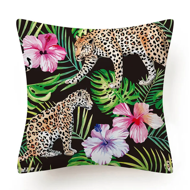 Tropical Jungle Cushion Cover 45x45 Polyester Tiger Leopard Printed Pillowcase Decorative Sofa Cushions Palm Leaf Pillowcover 017