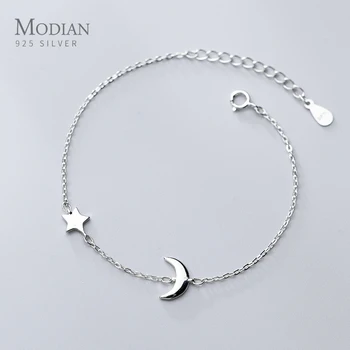 

Modian Simple Star Moon Bracelet or Anklet for Women Gift Fashion 925 Sterling Silver Link Chain Bracelet Fine jewelry 2020 New
