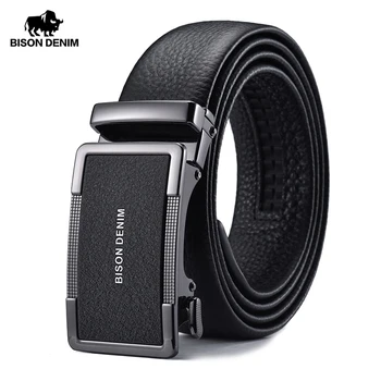 

BISON DENIM Genuine Leather Men Belt Automatic Buckle Business Fashion Cow Soft Leather Belt for Men High Quality N71558