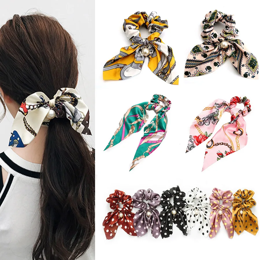 4Pcs//set Fashion Scrunchie Hair Rope Ribbon Scarf Women Ladies Hair Accessories