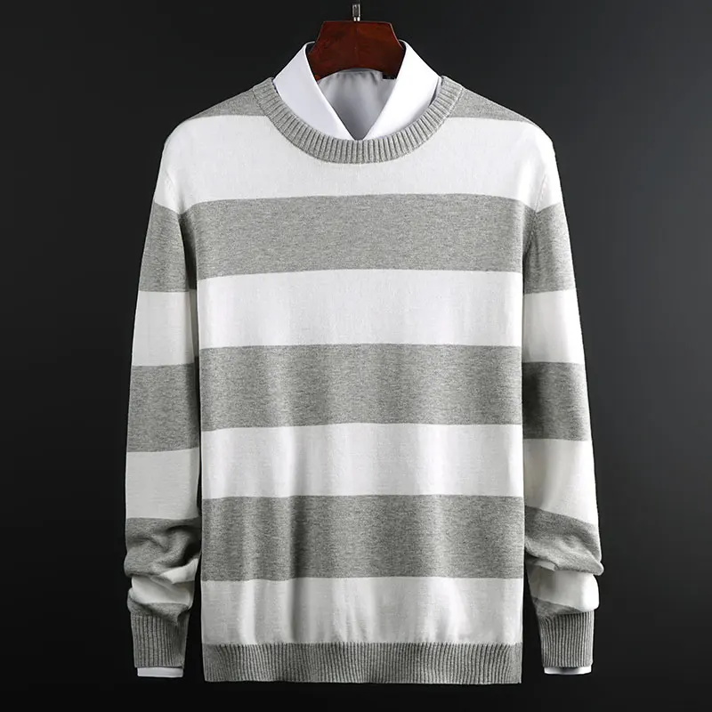 New Fashion Brand Sweater For Mens Pullovers Striped cSlim Fit Jumpers Knit Warm Autumn Korean Style Casual Men Clothes