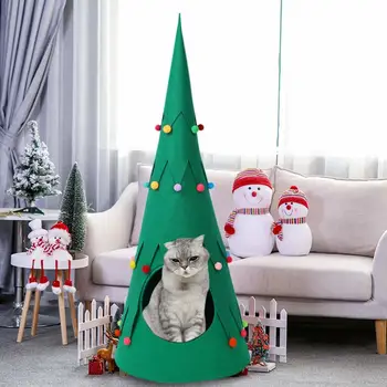

Safe and comfortable cat dog kennel Christmas tree toy felt universal cat dog bed semi-closed warm soft winter pet felt 30N14