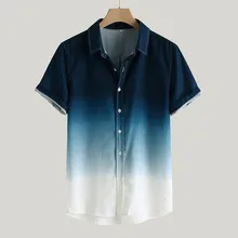 Мужская летняя рубашка, блузка с коротким рукавом и отложным воротником, градиентные свободные дышащие мужские рубашки, гавайская рубашка, мужская рубашка