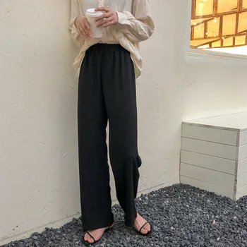 

Women's spring and autumn cotton elastic band casual wide-leg pants