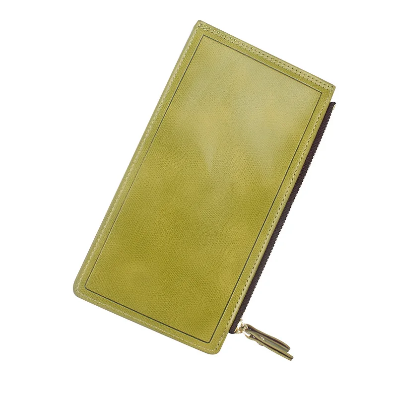 

2019 New Style Oil Wax Leather Card Bit More Large-Volume Card Leather Wallet Solid Color Western Style Long Wallet