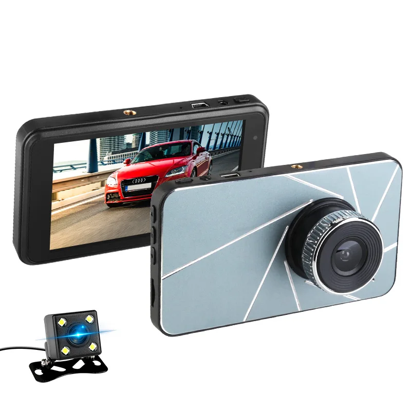 With rearcamera Портативная ультрафиолетовая мини-лампа на 4 дюйма Видеорегистраторы для автомобилей Камера Full HD 1080P Автомобильный Камера Двойной объектив с Ночное видение Авто 24 часа в сутки для парковочной системы Dash Cam - Название цвета: With rearcamera