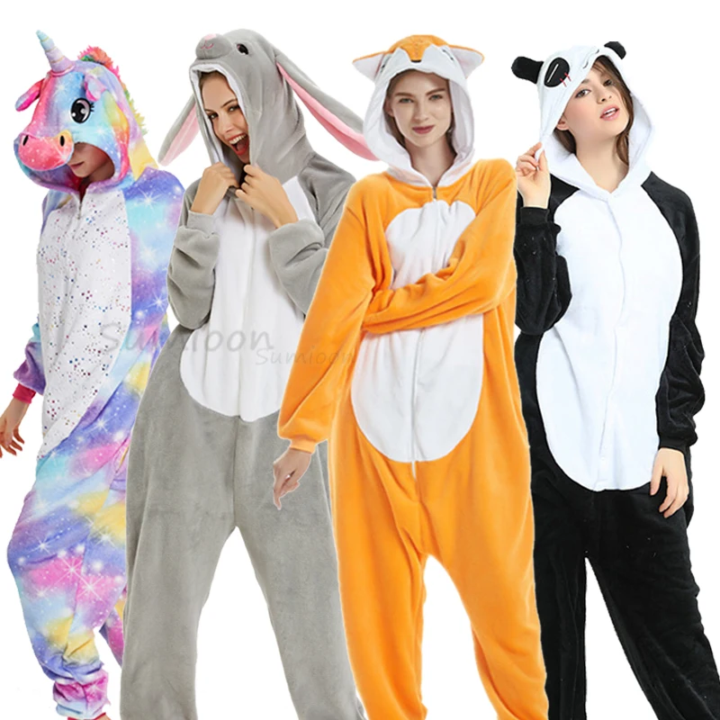 Новый Единорог Пижама комбинезон в виде костюма женщин Kugurumi панды зимняя детская