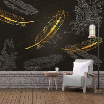 

Custom Wall Mural Golden Feather Nordic Modern Style Marble Living Room TV Background Waterproof Canvas Wallpaper Wall Painting