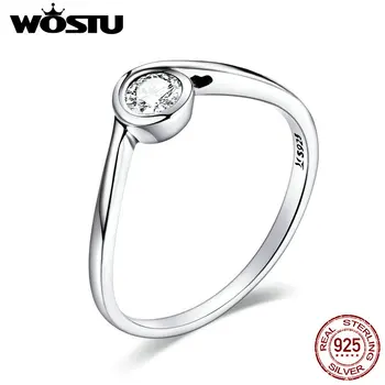 

WOSTU Simple Ring 925 Sterling Silver Solitaire Zirconia Stone Finger Ring for Women Wedding Band Engagement Jewelry CQR662