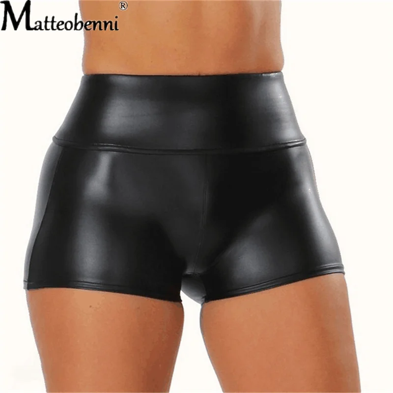 Sexy Womens Shorts Elastic High Waist Wetlook Faux PU Leather Short Pants Latex Hot Goth Shorts Pole Dance Clubwear Mini women lingerie set women crotchless shorts women exercise shorts