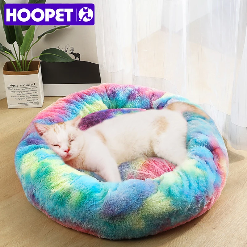  HOOPET Round Plush Cat Bed House Soft Long Plush Cat Bed Round Pet Dog Bed For Small Dogs Cats Nest