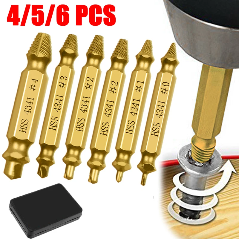4/5/6 Pcs Damaged Screw Extractor Drill Bit Set Stripped Broken Screw