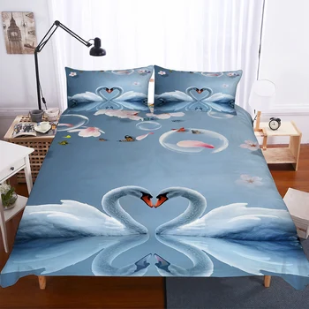 

BEST.WENSD king queen bed duvet covet beddings and bed sets Swan quilt cover 3d Pillow cases housse de couette home textile 2019