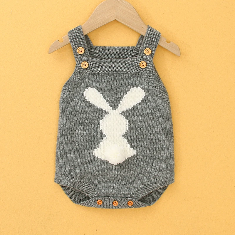 Baby Bodysuit Knit Sleeveless Newborn Girl Boy Jumpsuit Outfit Fashion 3D Rabbit Pom Pom Infant Kid Clothing Top Easter Playsuit