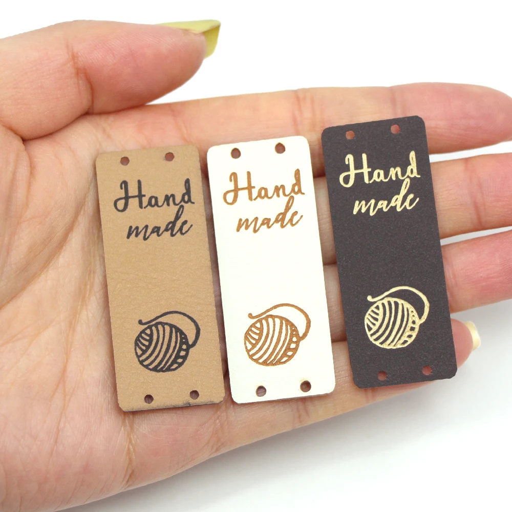 20Pcs Handmade Label Ball Of Yarn Leather Tags For Clothes Hand Made Tags For Hats Knitted Sewing Accessories DIY Gift Handcraft