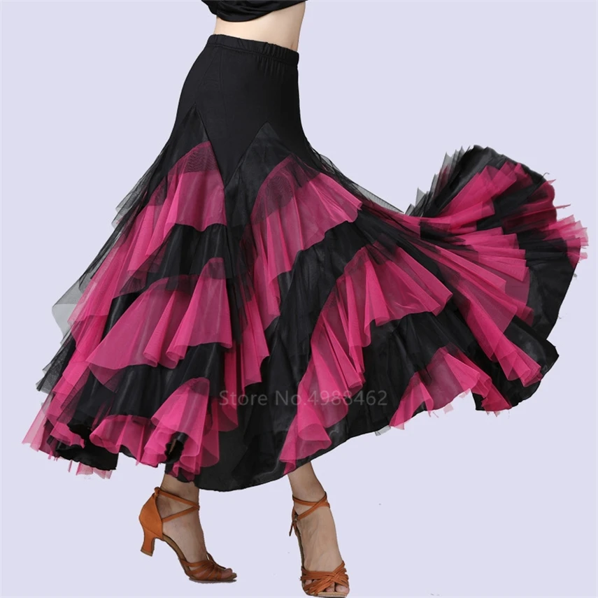YuanDian Ballroom Solid Color Belly Dance Long Double Opening Skirt Leaves Curling Skirt Modern Dance Costume Full Circle Women Dress Dance Skirts Does not Include Belt 