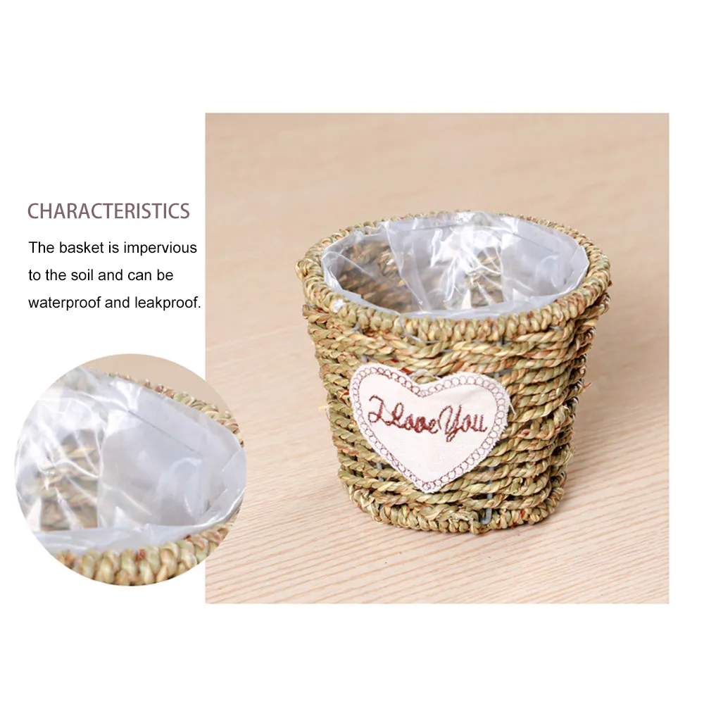 Woven Flower Basket Plant Fiber Sundries Storage Space Saver Household Supplies Sundries Basket Stretch Small Large Volume