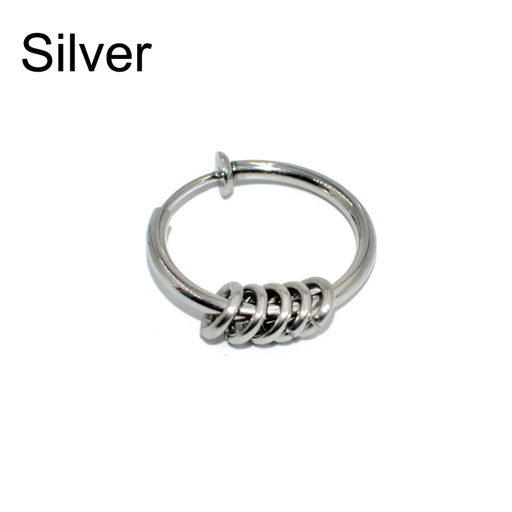 Silver 1PC Surgical Steel Fake Spring Hoops 5 Rings Earrings Nose Ring Lip Ring Ear Cartilage Helix Ear Fahion Body Piercing Jewelry - Окраска металла: Silver
