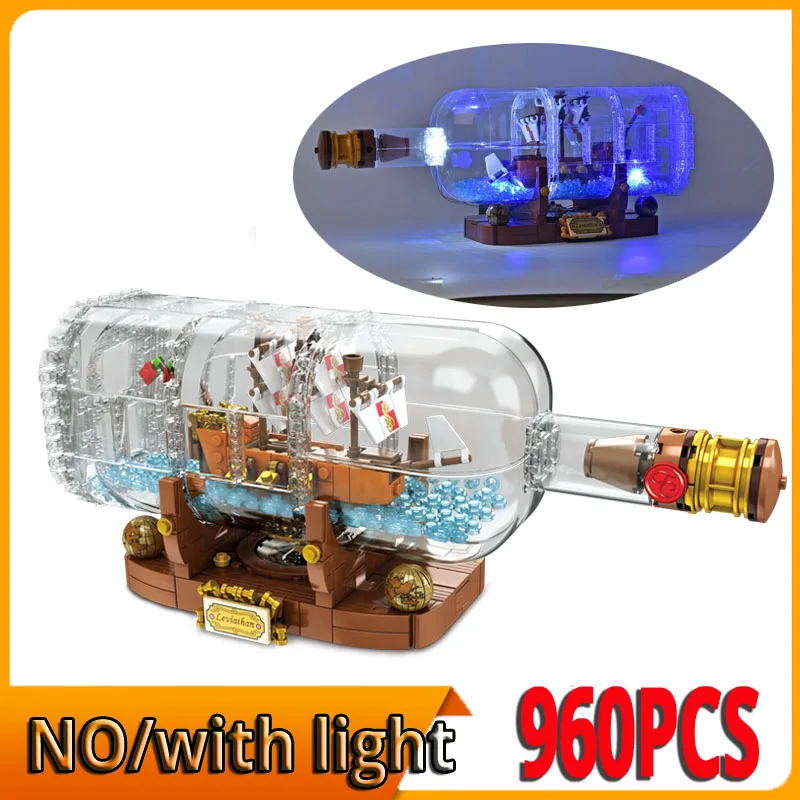 Lepinglys Ideas серия корабль в бутылке 21313 16051 со светодиодным светильник строительный