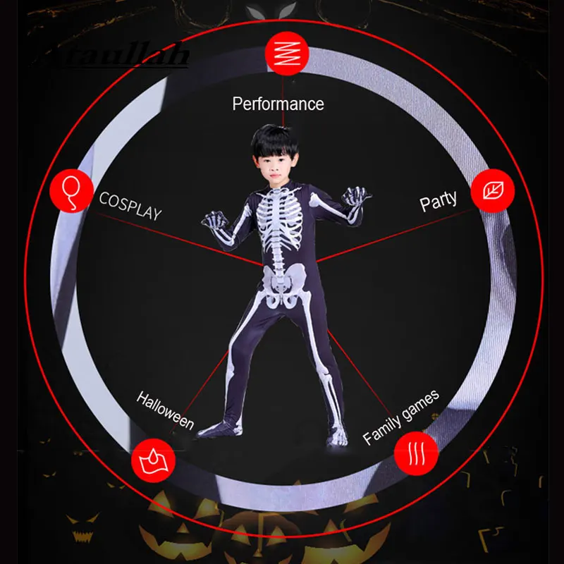 Ataullah Parent-child Halloween Costumes Print Scary Skeleton Costume Jumpsuit Skull Bone Elastic Bodysuit Children Adult DW013