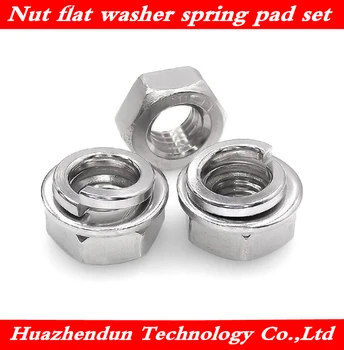 

free shipping 304 stainless steel nut flat washer spring pad combination set M12M14M16M18M20M22M24M27M30