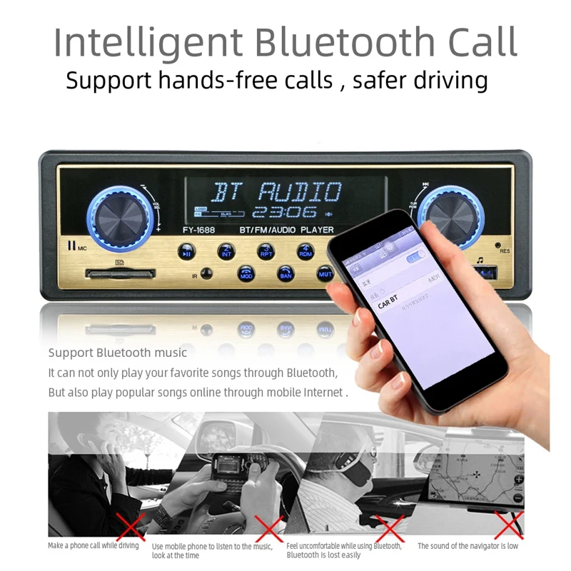 Автомобильный MP3-плеер, автомагнитола 1 DIN Bluetooth стерео аудио fm-приемник цифровой медиаплеер 4x60 Вт FM Поддержка IOS/Android телефон 5 В