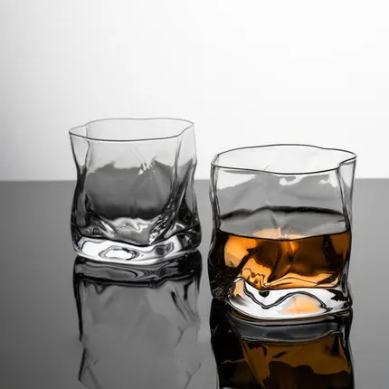 300 мл кривая потока квадратный виски прозрачная стеклянная чашка Хрустальное пиво мульти шаблон посуда для напитков бар бренди водка кружка подарки - Цвет: 2pcs cups