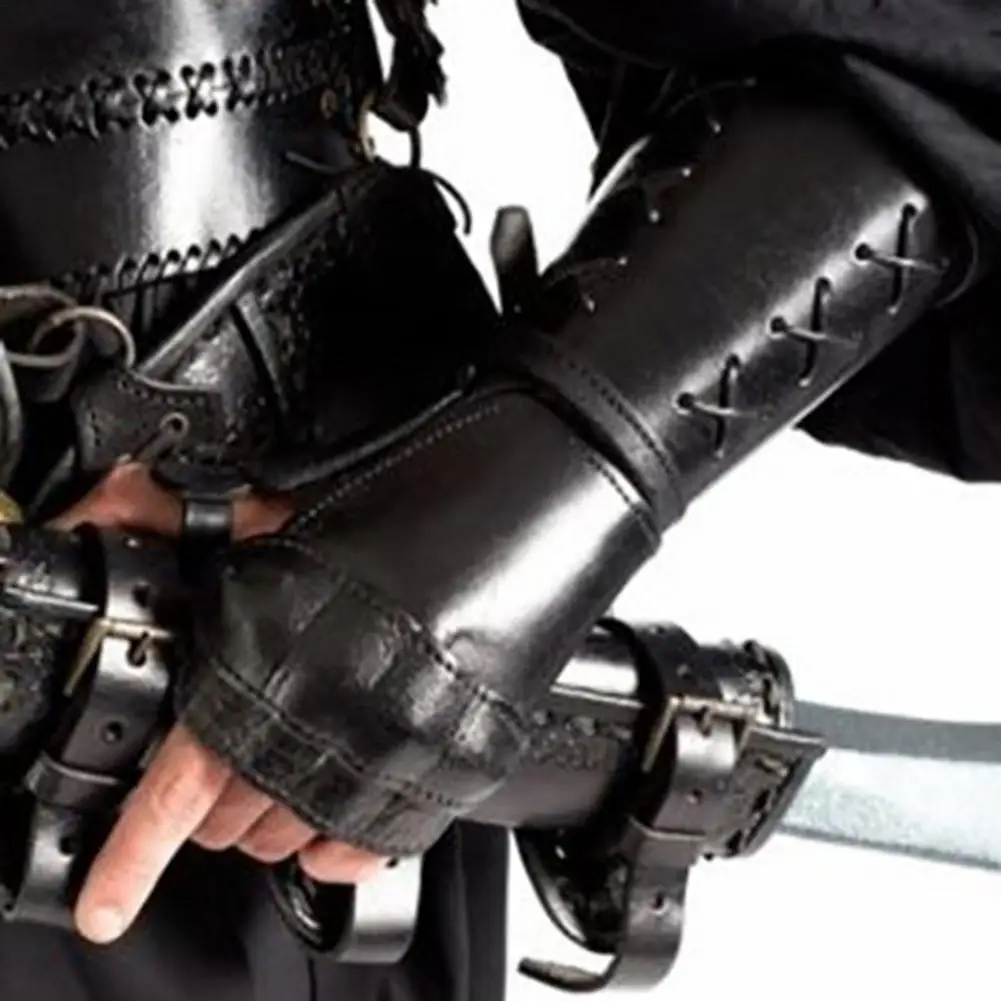 Medieval Samurai Leather Armor Bracer Long Gloves Men Cosplay Knight Gauntlet Wristband Accessories Vambraces Arm Cuff Armor samurai leather gloves