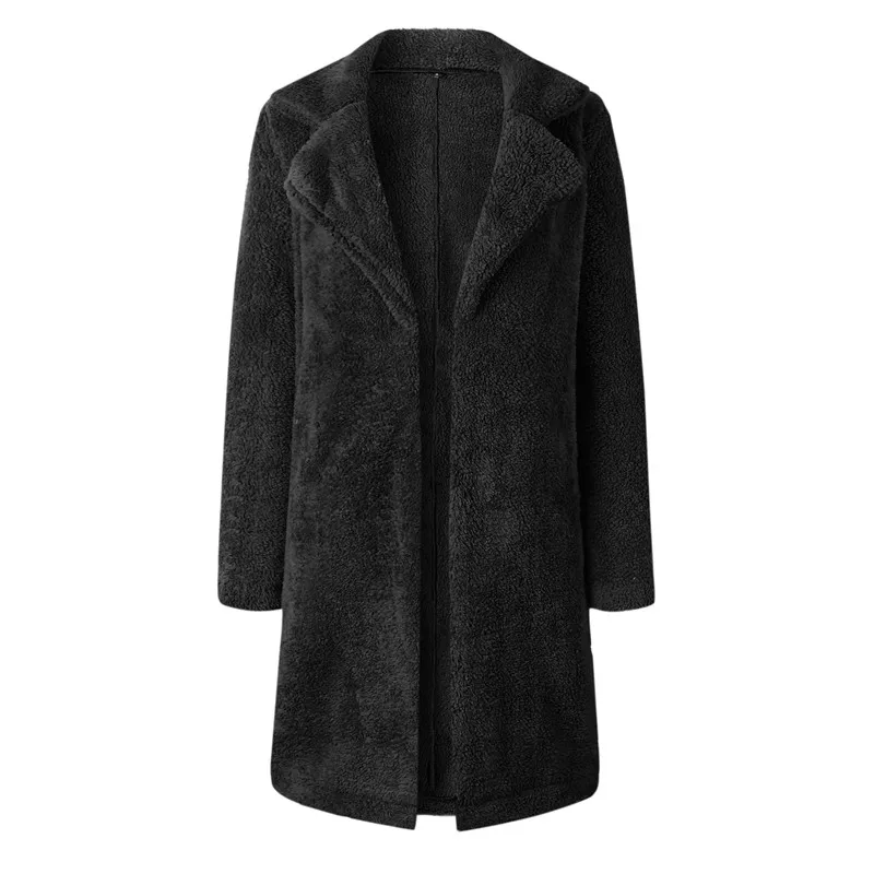 Women Fleece Long Jacket Coats Winter Thicken Warm Coat Fashion Lady Long Sleeve Solid Turn-down Collar Casual Overcoat - Цвет: 100215 Black