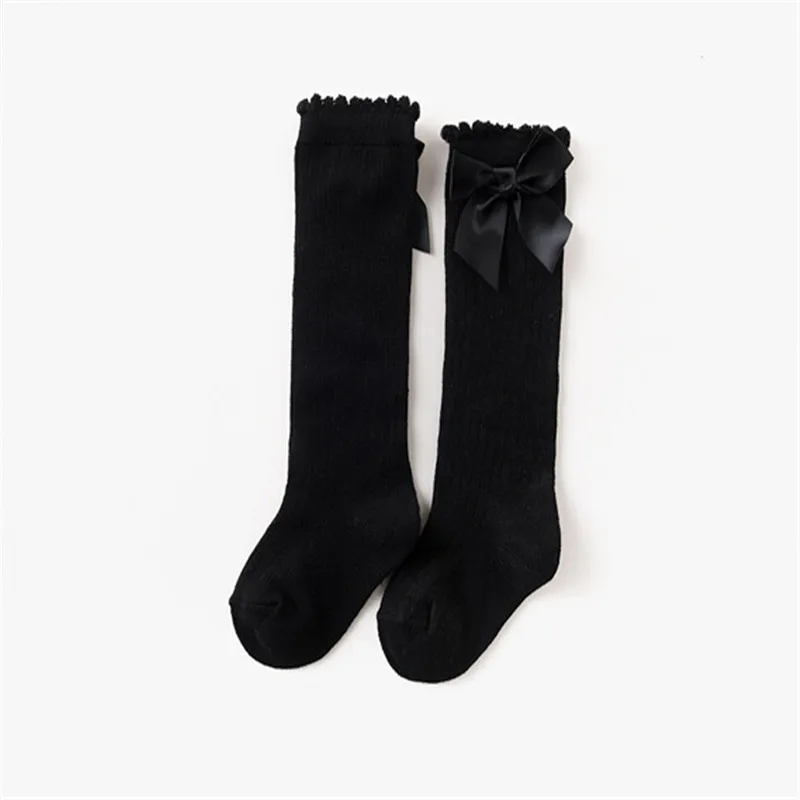 Fashion Kids Baby Girls Socks Solid Soft Bow Cotton Casual Autumn Winter Stocking