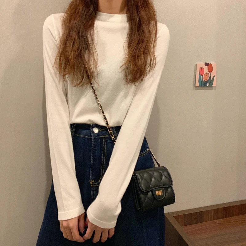 

Tshirt Women 2020 Knitted O Neck Long White Long Sleeve T Shirt Casual Soild Soft Tee T-shirts Femme Playeras Mujer Camisetas