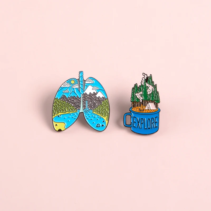 Лес земля легочная эмаль pin Исследуйте Кемпинг синяя чашка нагрудный знак брошь значок джинсовая одежда рюкзак мешочек для украшений подарок для друзей