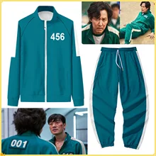 Men Women Squid Game Jacket Pants Round Six Costumes Cosplay Sports Zipper Cardigan Digital 456 Printing Pocket Sweatshirts Set