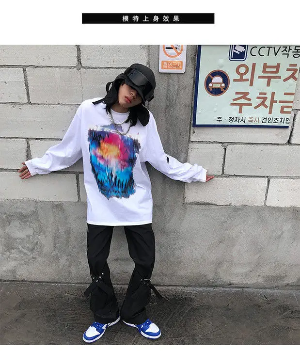 Description Picture 2 of itemHip Hop Men's Casual Pants Fashion High Street Vibe Ins Korean Design Flare Pants Male Joggers Streetwear Solid Black Gray