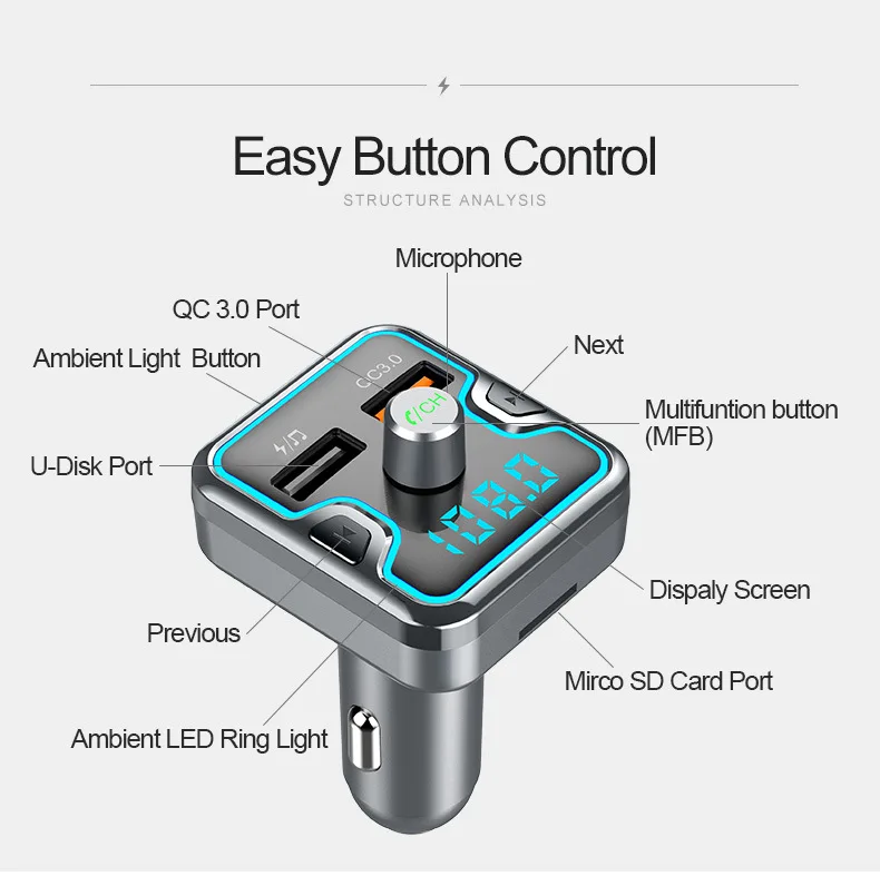 Автомобильный Bluetooth mp3 музыкальный плеер без потерь Bluetooth 5,0 Быстрая зарядка 3,0 автомобильный телефон без рук автозапчасти XC-75