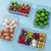 Refrigerator Organizer Storage Box Food Container Plastic Transparent Fridge Storage Bin Container Pull Out Division Storage Box