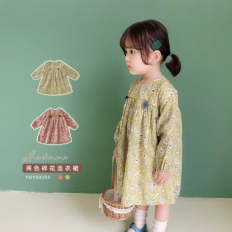 Платье принцессы для девочек детское осеннее алинейное платье в народном стиле для девочек корейское детское платье с цветочным принтом и кисточками, одежда для детей от 1 до 6 лет