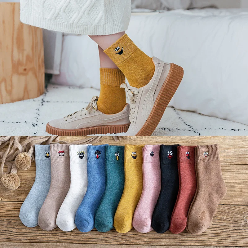 Красочные милые толстые махровые женские носки Harajuku ретро девушка хлопок зима корейский Белый Розовый дизайнер подарок Япония Забавный