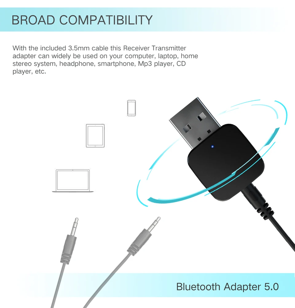 Bluetooth приемник передатчик Мини 3,5 мм AUX Стерео Bluetooth 5,0 аудио передатчик для ТВ ПК беспроводной адаптер для автомобиля с RCA