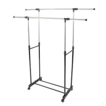 

Dual-bar Vertical & Horizontal Stretching Stand Clothes Rack with Shoe Shelf Single-bar Clothes Hat Storage Support Shelf