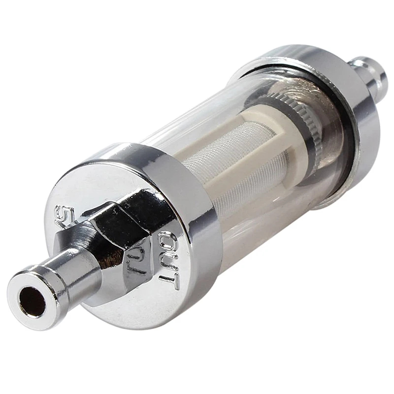 

Promotion! Universal Chrome Glass Fuel Petrol crude oil engine Inline Filter 5/16 "8mm Silver