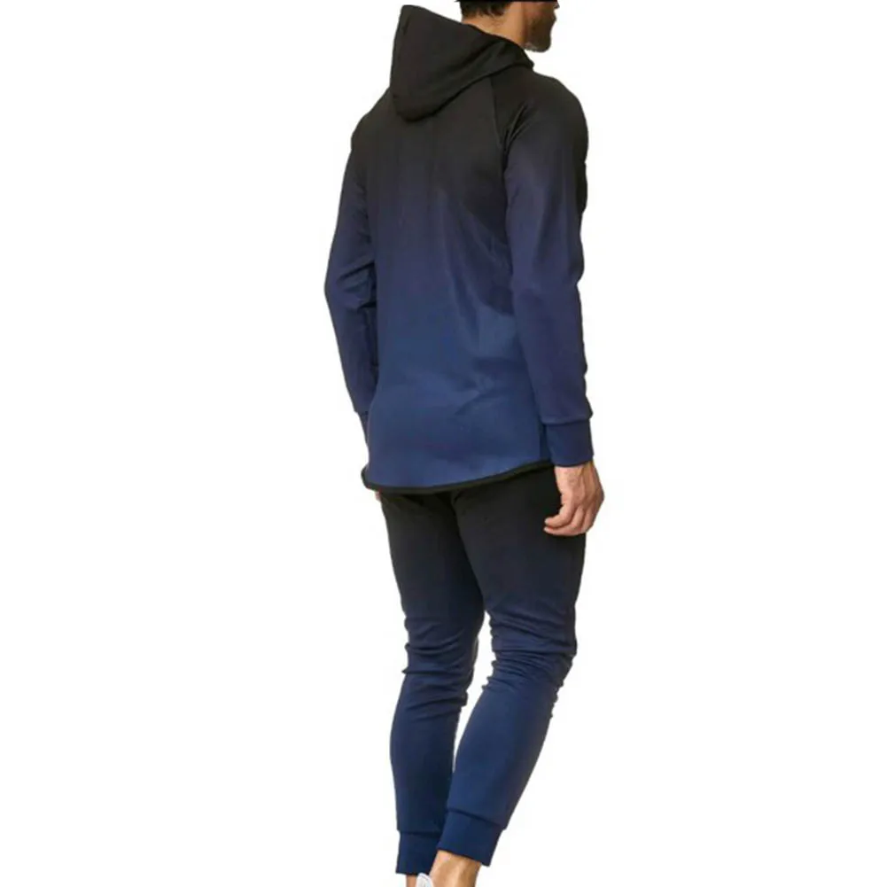 Conjunto deportivo hombre 2Pcs Men Gradient Color Drawstring Zipper Hoodie Sweat Pants Tracksuit Sport Set