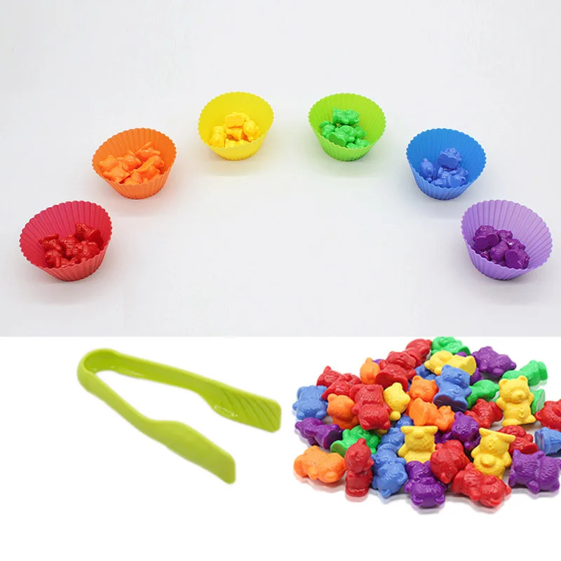 Counting Bears Stacking Cups Montessori Educational Math Toys Color Sorting Matching Game 62pcs/set