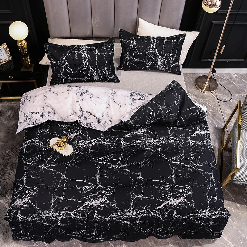 Black and White Color Bed Linens Marble Reactive Printed Duvet Cover Set for Home housse de couette Bedding Set Queen Bedclothes Black and White Color Bed Linens Marble Reactive Printed Duvet Cover Set for Home housse de couette Bedding Set Queen Bedclothes
