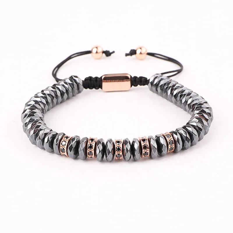 New Design Natural Faceted Hematite Beaded CZ Micro Pave Charms Handmade Adjustable Bracelet Men Jewelry Gift - Image 3