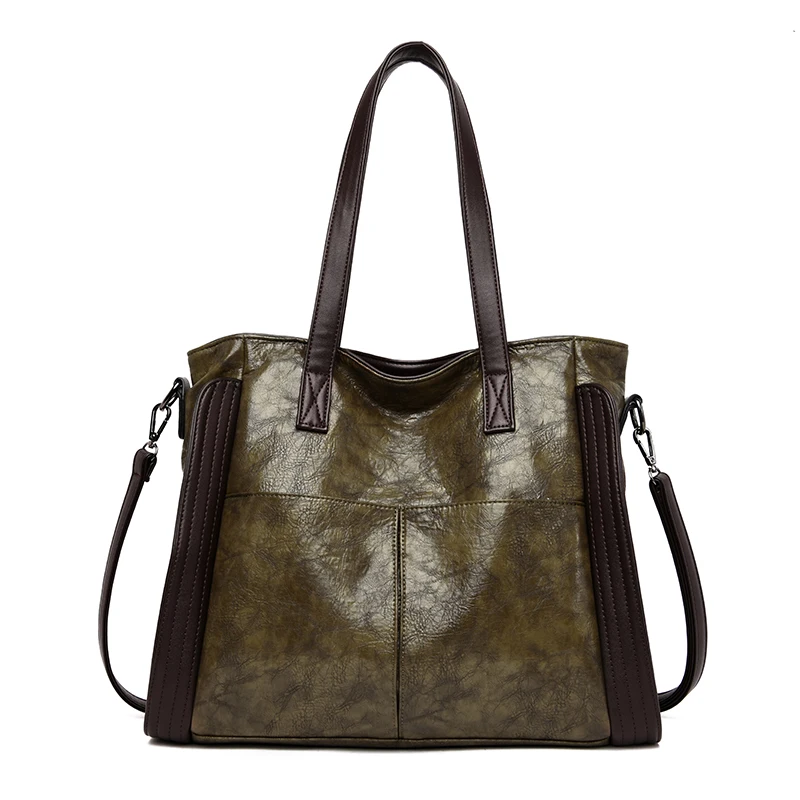 High Capacity Luxury Handbags Women Bags Designer Lady Shoulder Bag Retro Leisure Leather Messenger Bags for Women Tote Bag - Цвет: Зеленый